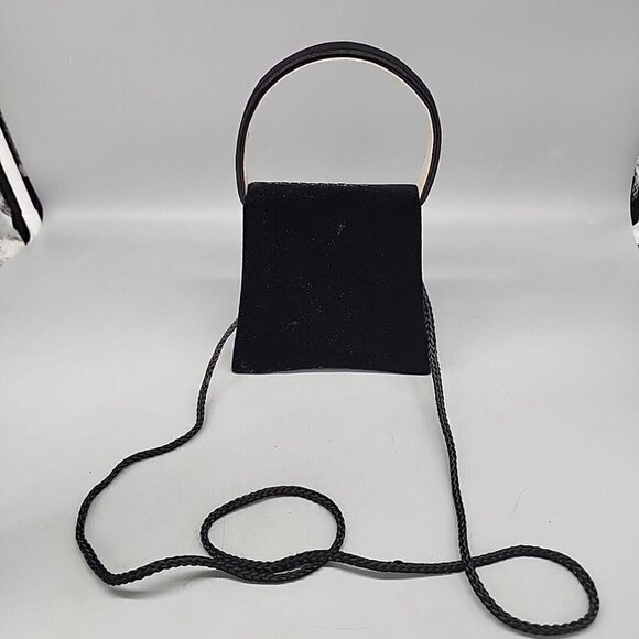 Envelope Purse Cross Body/Shoulder Black Velvet Embroidered Beaded Flap - Picture 3 of 7